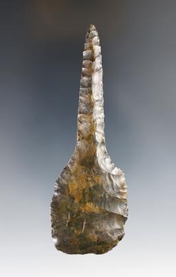 3 15/16" patinated Coshocton Flint Expanded Base Drill - Pickaway Co., OH. Ex. Brook, Johnston.