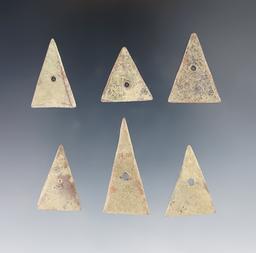 Set of 6 Kettle Points found at the White Springs Site in Geneva, New York. Largest is 1 1/2".