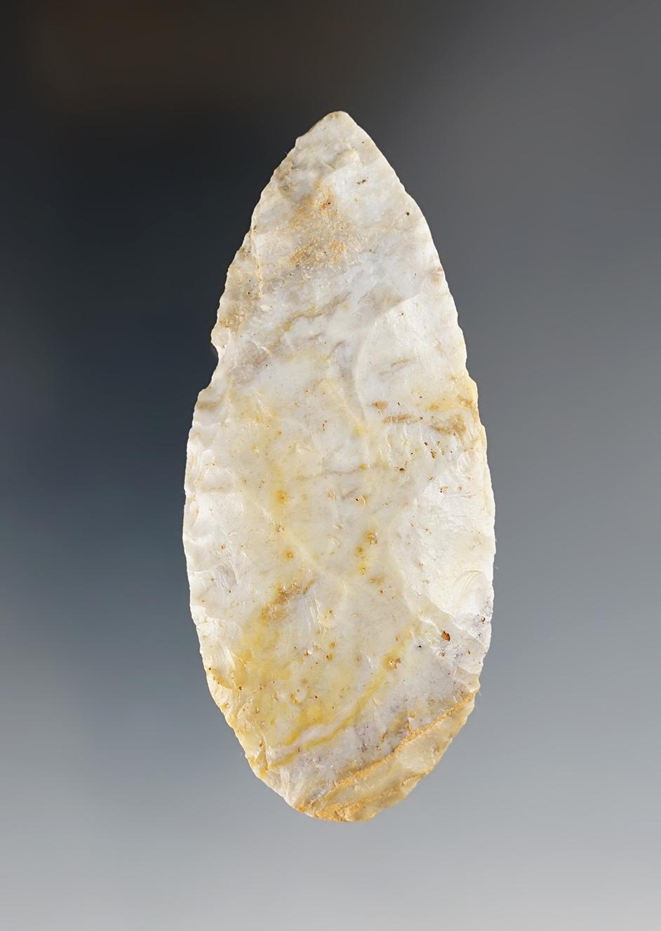 Pictured! 3 1/8" Adena Cache Blade - Ohio. Made from colorful Flint Ridge Flint. Ex. Davis, Neil.