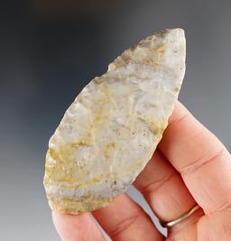 Pictured! 3 1/8" Adena Cache Blade - Ohio. Made from colorful Flint Ridge Flint. Ex. Davis, Neil.