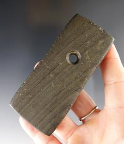 3 5/8" Trapezoidal Pendant - Banded Slate. Warren Co., Ohio - Many tallies. Ex. John Lutz.