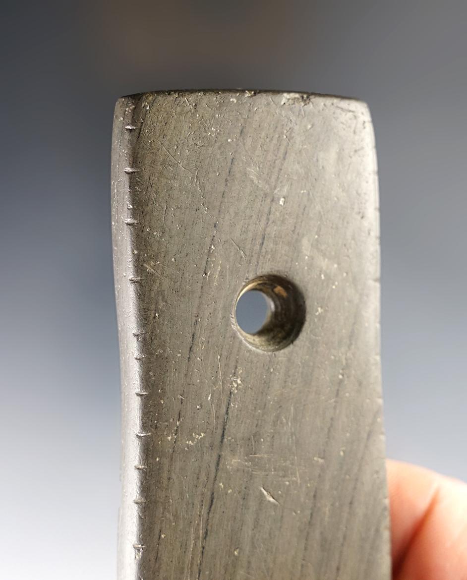 3 5/8" Trapezoidal Pendant - Banded Slate. Warren Co., Ohio - Many tallies. Ex. John Lutz.