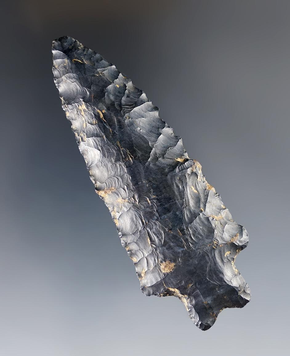 Classic style 3 7/16" Heavy Duty made from Coshocton Flint. Recovered in Tuscarawas Co., Ohio.