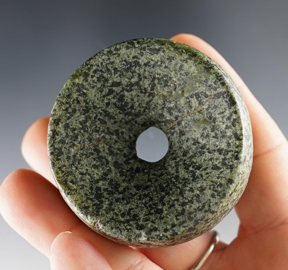 2" diameter highly developed Discoidal - beautiful green speckled Granite. Nice overall finish - IL.