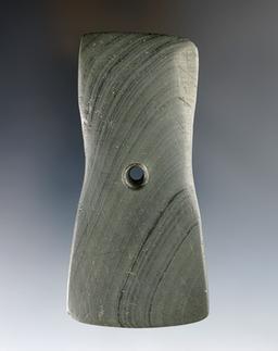 3 ¾” Bi-Concave Pendant made from Banded Slate. Warren Co., New Jersey. Ex. Rich Johnson.