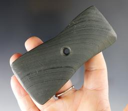 3 ¾” Bi-Concave Pendant made from Banded Slate. Warren Co., New Jersey. Ex. Rich Johnson.