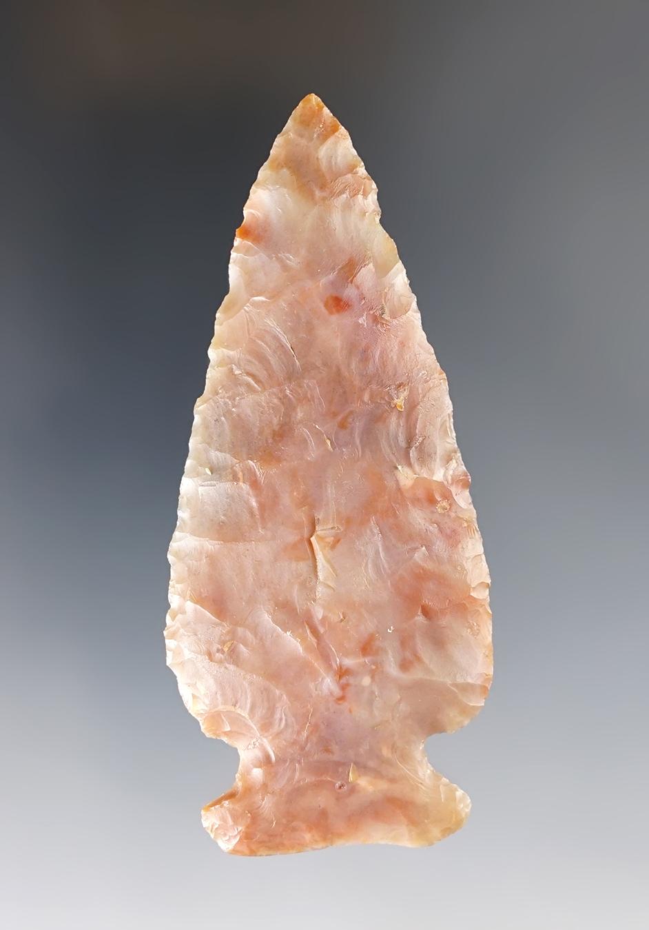 3 3/8" Archaic Sidenotch - attractive pink Flint Ridge Flint - Clark Co., Ohio. Ex. Masik.