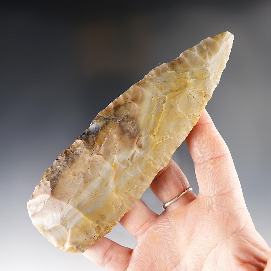 Large and nice! 5 7/8" Archaic Blade made from beautiful multi-colored Flint Ridge Flint. Ohio.