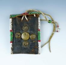 Very old  3" x 4" Beaded Leather Pouch from the late 1800's.