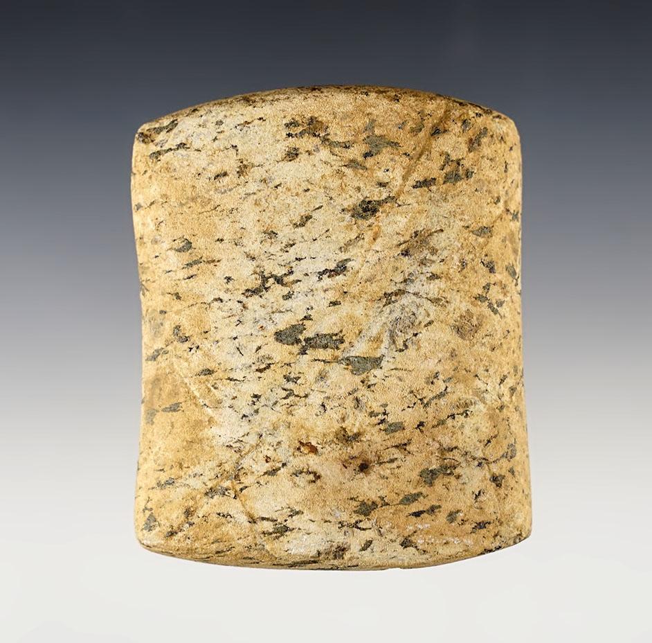 1 15/16" Undrilled Bannerstone made from Gneiss. Found in Edgerton, Williams Co., Ohio.