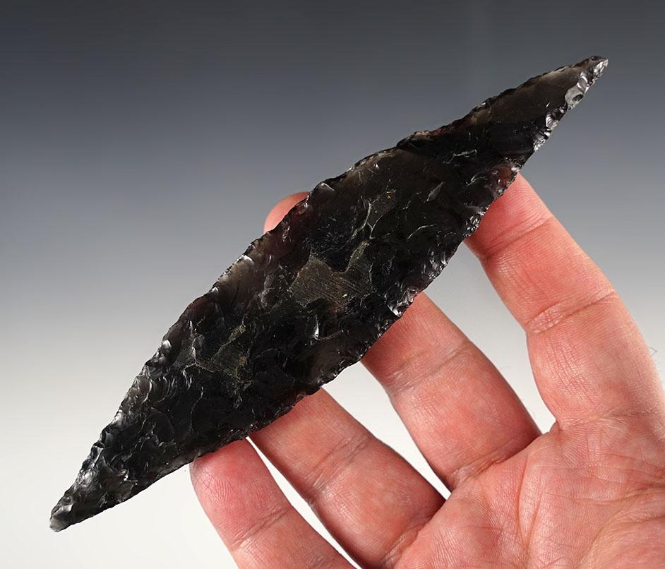 Large 6 1/16" Bi-Pointed Blade made from Obsidian. Found in Klamath Co., Oregon.