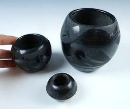 Set of 3 nicely crafted Blackware Southwestern Pottery Vessels, larges is 3 1/2".