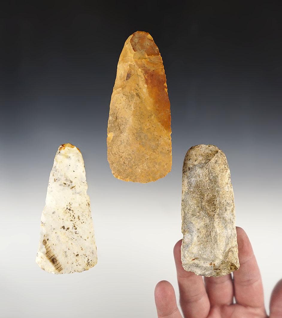 Set of 3 nice Flint Celts. Recovered in Randolph Co., Illinois. Ex Jeff Shenks.