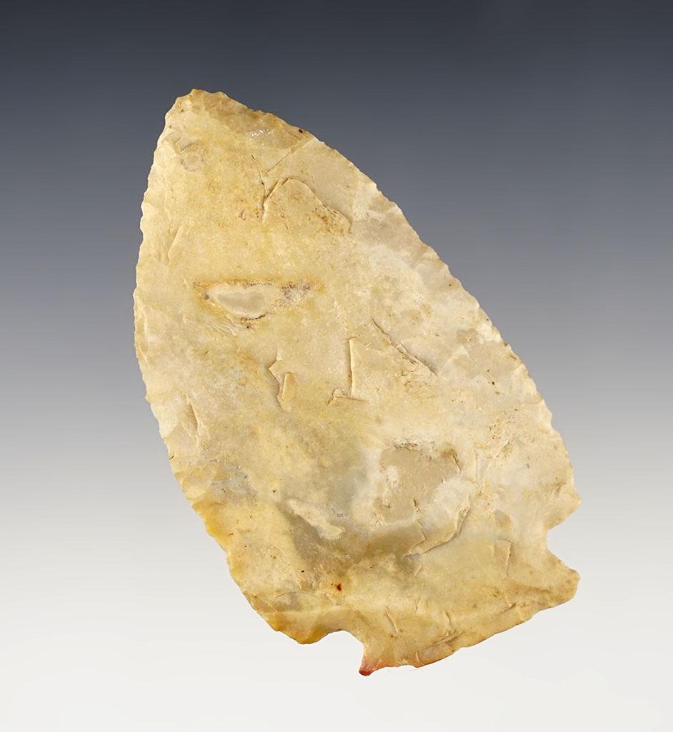 3 3/8" Archaic Cornernotch made from Flint Ridge Flint. Found in Henry Co., Ohio.