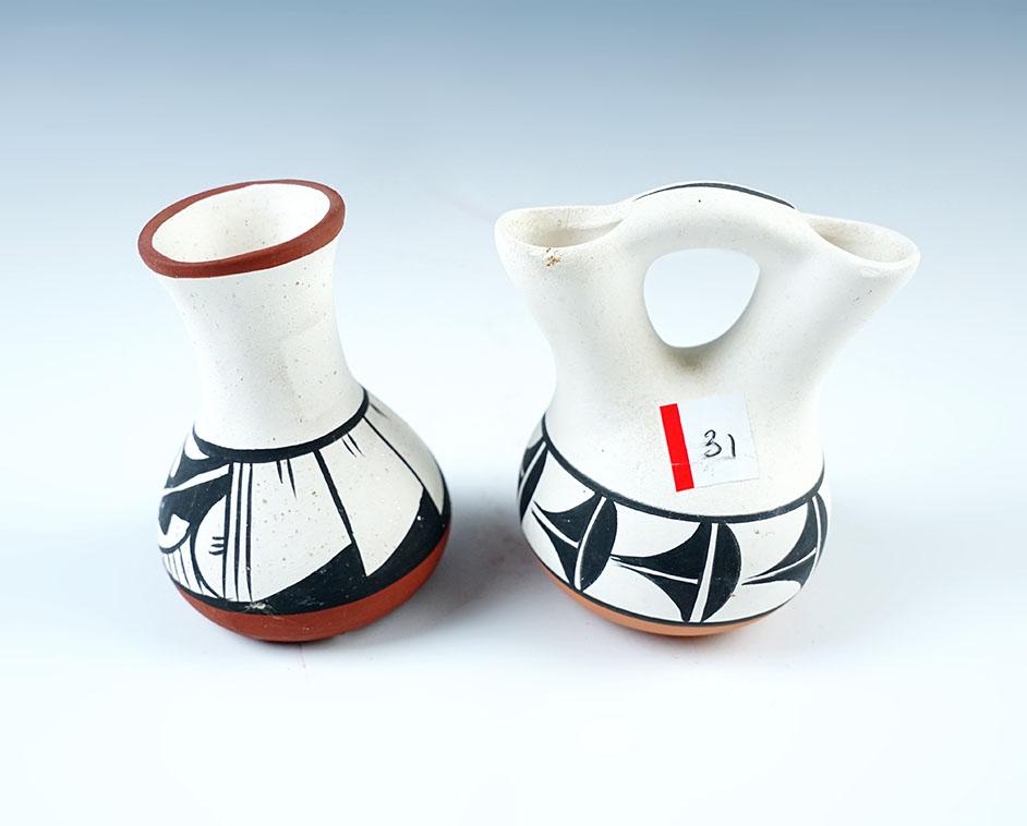 Pair of Miniature Acoma Pottery Vessels in excellent condition. Largest is 3 1/8" tall.