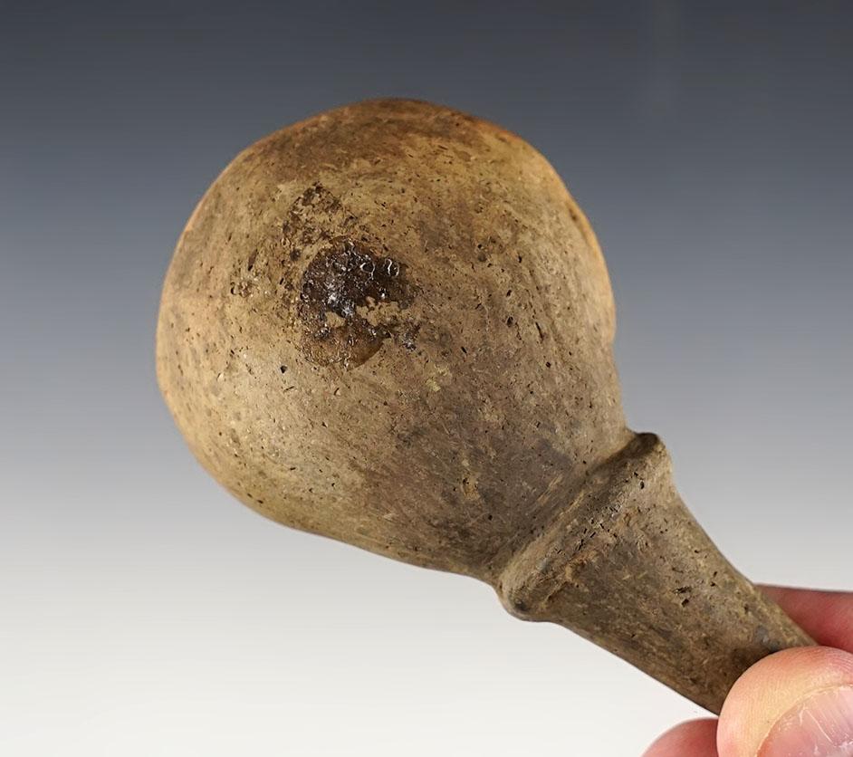 4 1/8"x 2 3/16" Pottery Spoon recovered in Arkansas. Solid except very end of handle is glued.