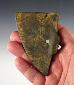 3 3/4" anciently salvaged Wing Bannerstone made from deeply patinated Banded Slate.