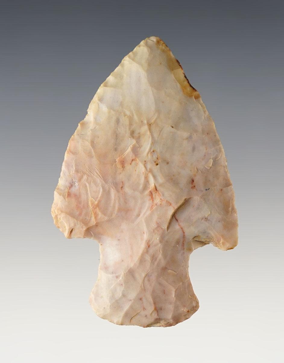 2 3/4" Adena made from white and pink Flint Ridge Flint. Found in Allen Co., Indiana.