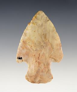 2 3/4" Adena made from white and pink Flint Ridge Flint. Found in Allen Co., Indiana.