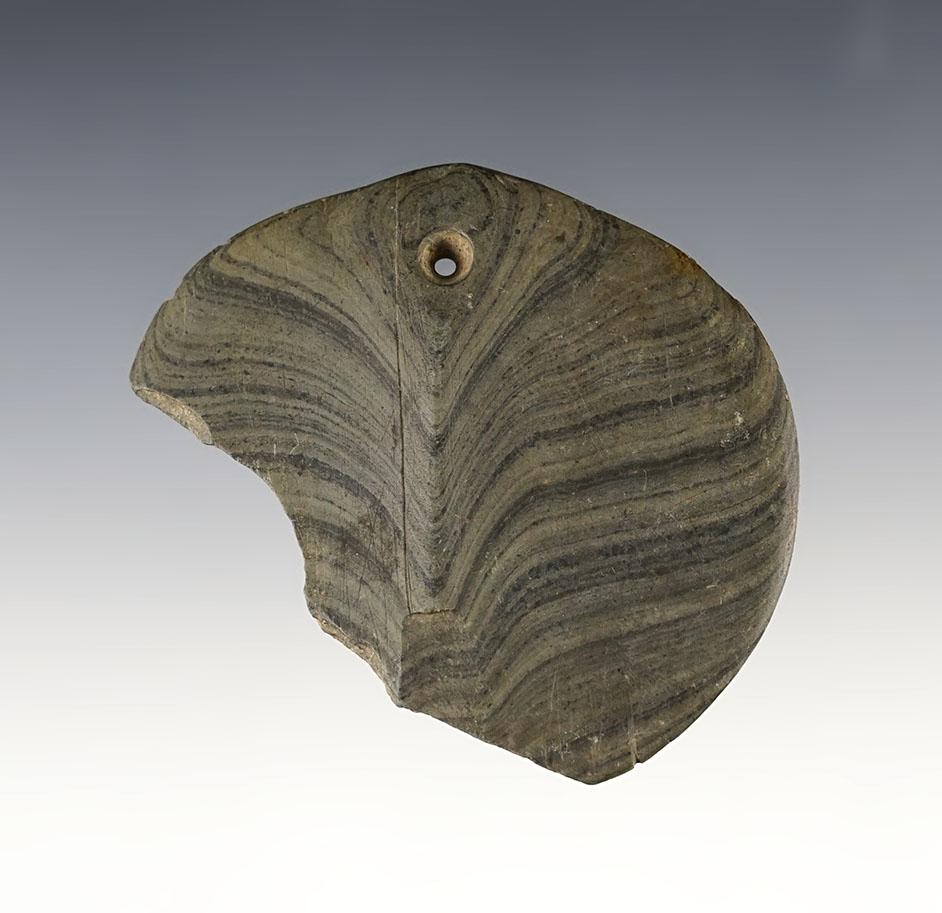 2 11/16" Uniquely styled Banded Slate Pendant with a raised center ridge on both faces.