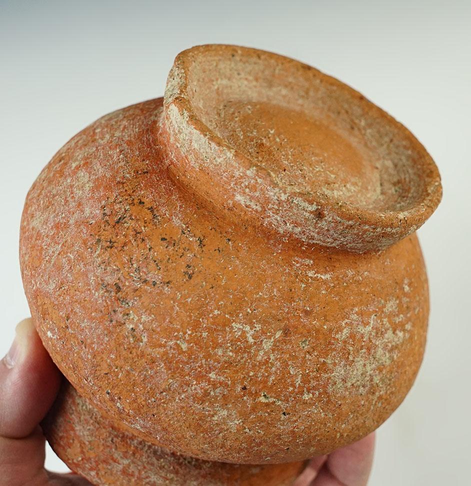 4 1/2" tall by 5 1/8" wide Ban Chiang  Pottery Vessel recovered in Thailand.