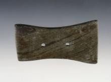 3 11/16" Bi-Covcave Gorget made from Banded Slate. Found in Whitley Co., Indiana.