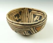 5 1/2" wide x 2 3/8" tall Southwestern Polychrome Pottery Bowl in solid condition.