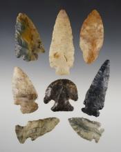 Set of 8 assorted points found in the early 1920's in Jefferson Twp., Whitley Co., Indiana.