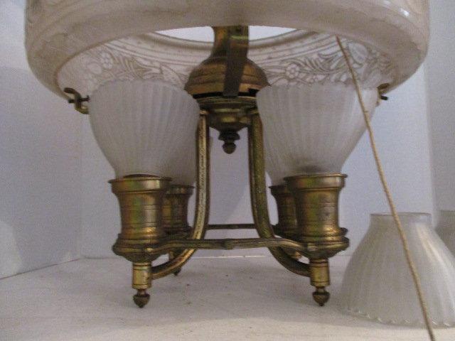 Antique Four Lite Ceiling Fixture with Goble and Six Shades