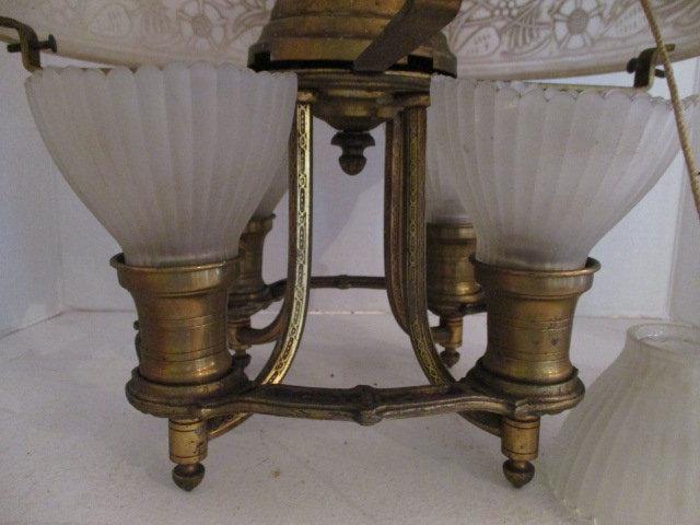 Antique Four Lite Ceiling Fixture with Goble and Six Shades