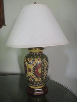 Ceramic Table Lamp with Wood Base