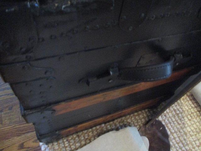 Vintage Wood Steamer Trunk with Leather Handles and Wheels