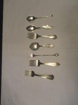 Sterling Cocktail Forks and Spoons-Four Forks and Three Spoons