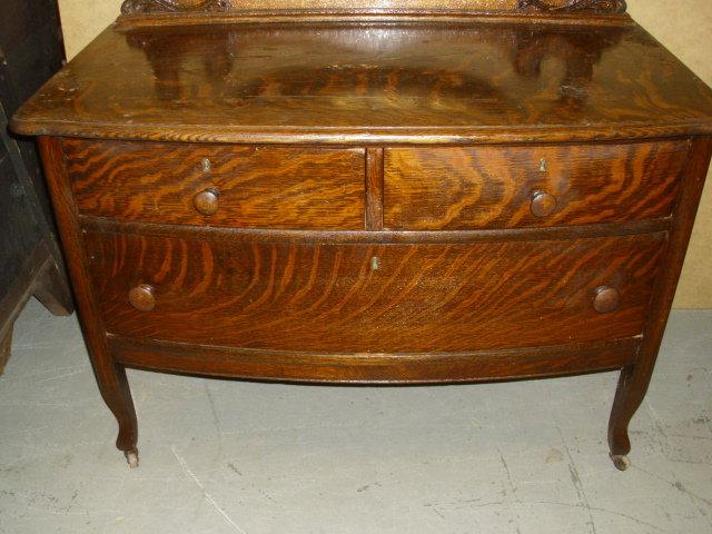 Antique Tiger Oak Dresser w/Mirror approx.40"W x 64 1/2"H x 18 1/2"D