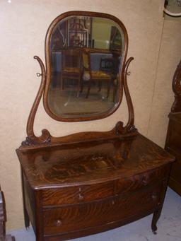 Antique Tiger Oak Dresser w/Mirror approx.40"W x 64 1/2"H x 18 1/2"D