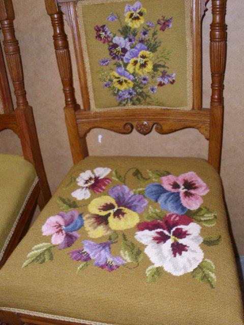 3 Vintage Chairs with Needlepoint Seats & Backs