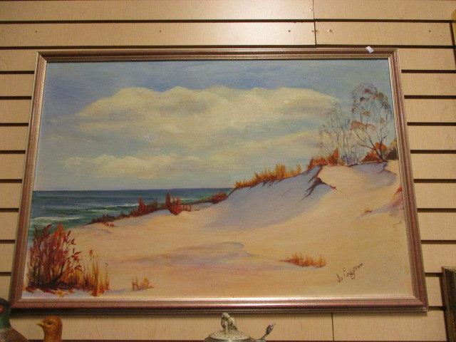 Framed Painting on Board of Beach Scene by Jo Erigstrom