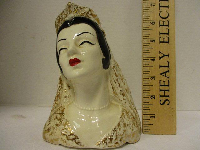 Vintage Head Vase Bride with Black Hair