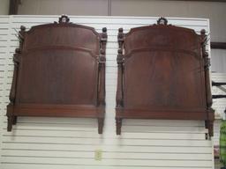 Two Antique Twin Head/Foot Boards with Wood Rails