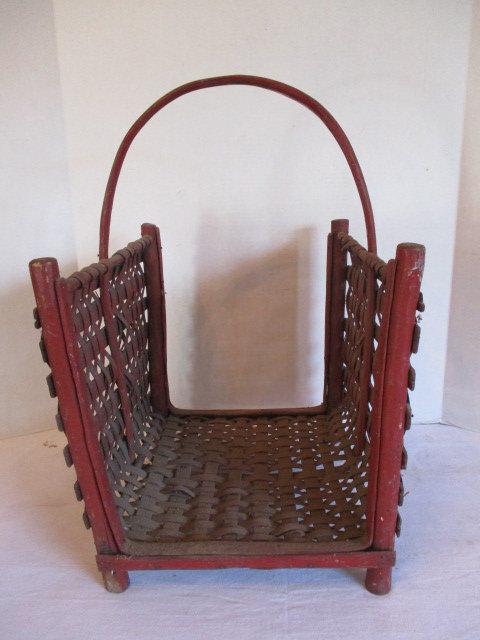 Woven Kindling Basket Painted Red