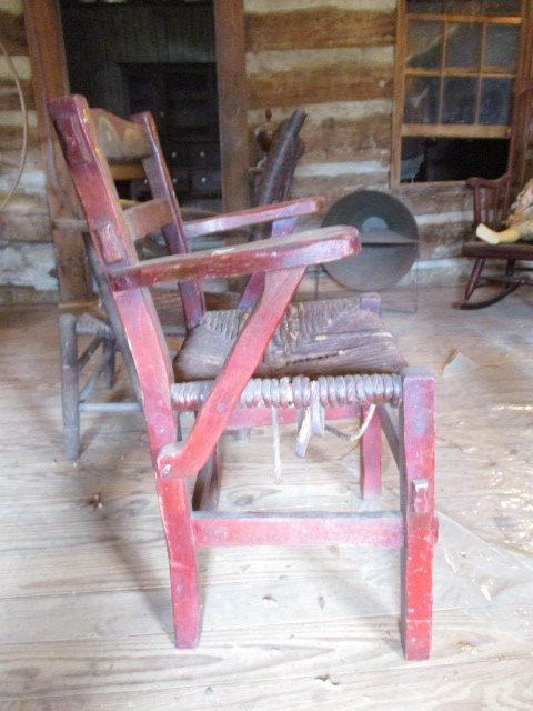 Antique Arm Chair with Woven Seat and Painted Design