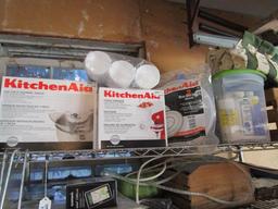 Contents of Metal Shelving-Kitchen Aid Mixer Attachments, Christmas, Canning Jars, etc.