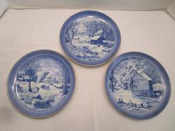 Three Currier & Ives Plates - A Home in the Wilderness, The Homestead in Winter, and