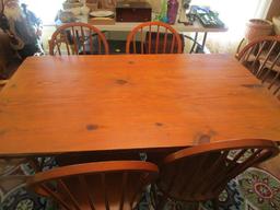 Pine Farm Table with Six Spindle Back Chairs