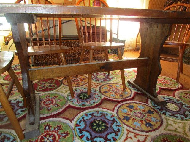 Pine Farm Table with Six Spindle Back Chairs