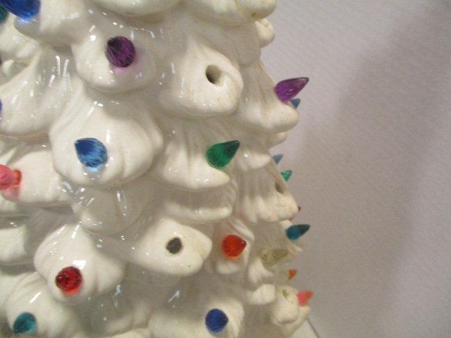 Two Piece Lighted White Ceramic Christmas Tree