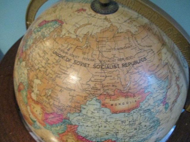 1986 World Discoverer Globe with Wood Stand