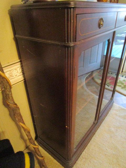 Antique Bookcase/Curio with Two Drawers and Glass Doors