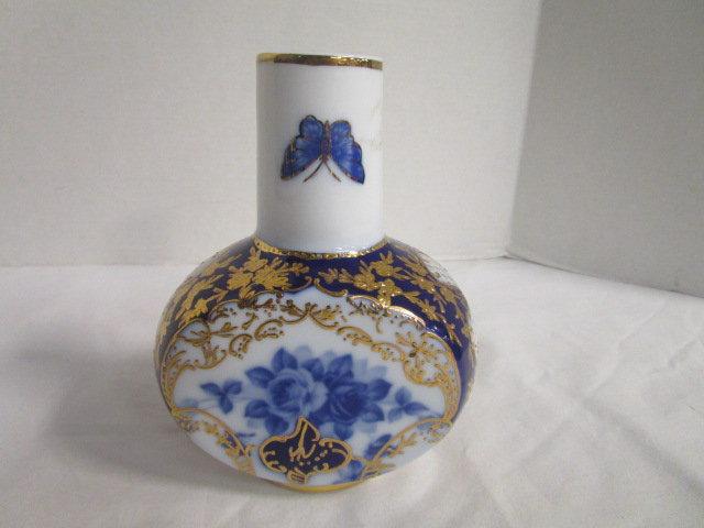 Limoges Blue and White Jug/Vase with Gold Accents