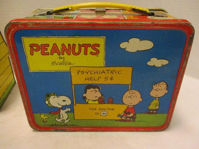 Two Vintage Thermos Metal Peanuts Lunch Boxes